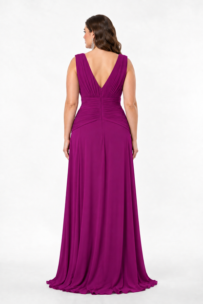 Vestido Largo Mildura Talla Grande - Con Hombreras y Abertura en la Falda